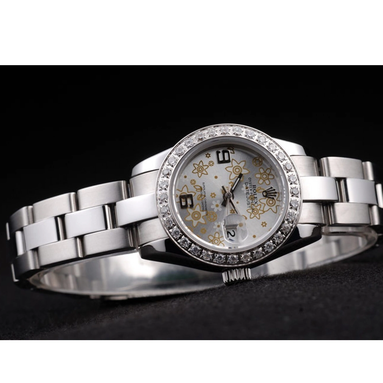 Aaa replica watch Silver Dial Datejust Stainless Diamond Polished Flowers Steel Rolex 98082 Plated 0619